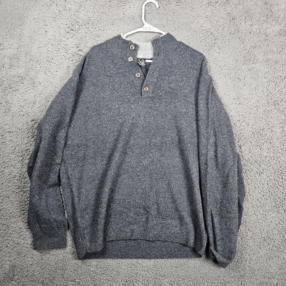 JOS A BANK Mens Large Gray 80% Lambswool 20% Nylon Mock Neck‎ Button Sweater